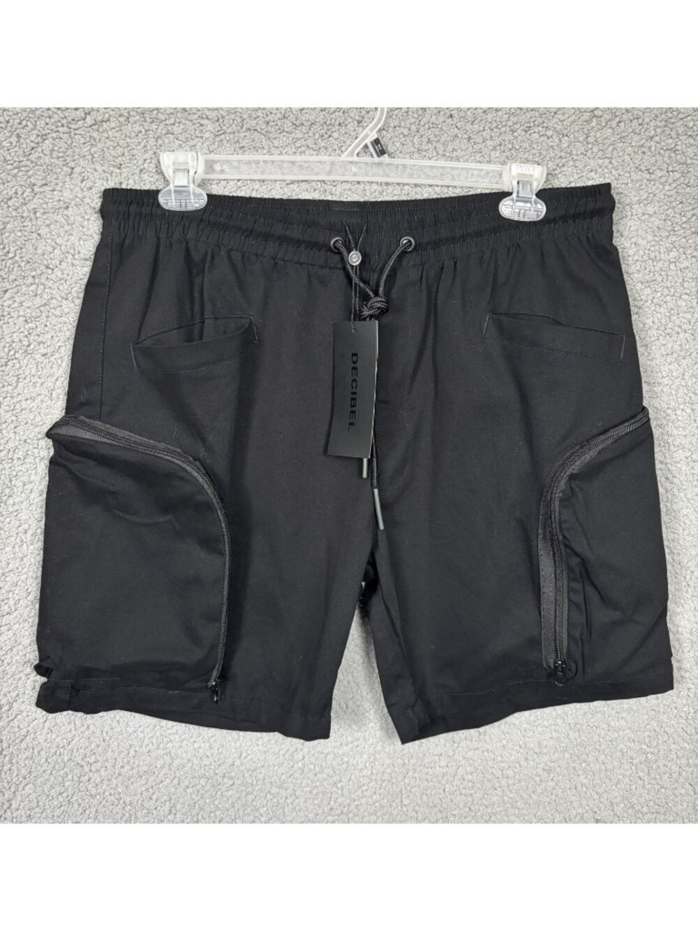 Decibel Mens Black Cargo Shorts Drawstring Waist & Zipper Pockets size XXL NWT's
